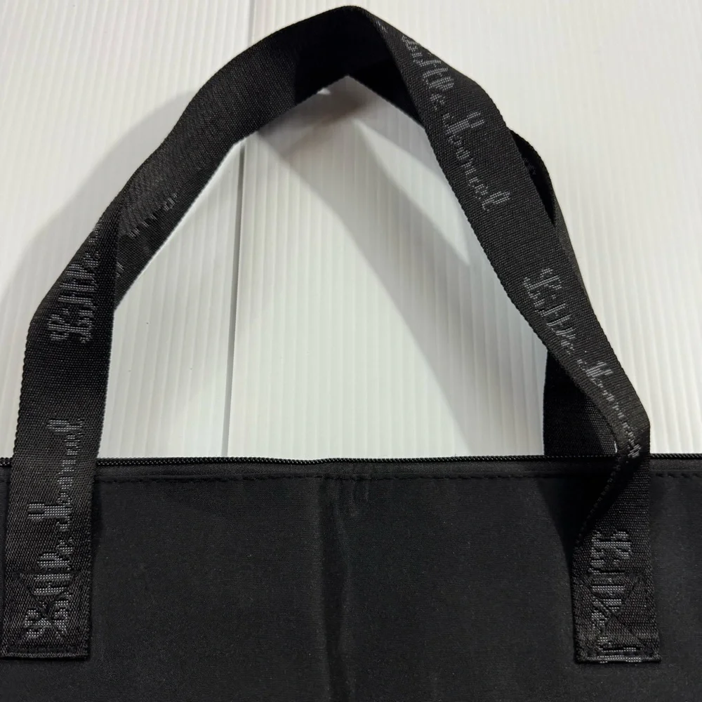 77. Little Marcel Black Tote with Colorful Stripes
